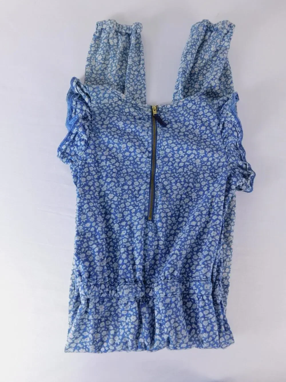 Crewcuts Jumpsuit Girls 7 Blue Floral Ruffle Elastic Waist One Piece Summer